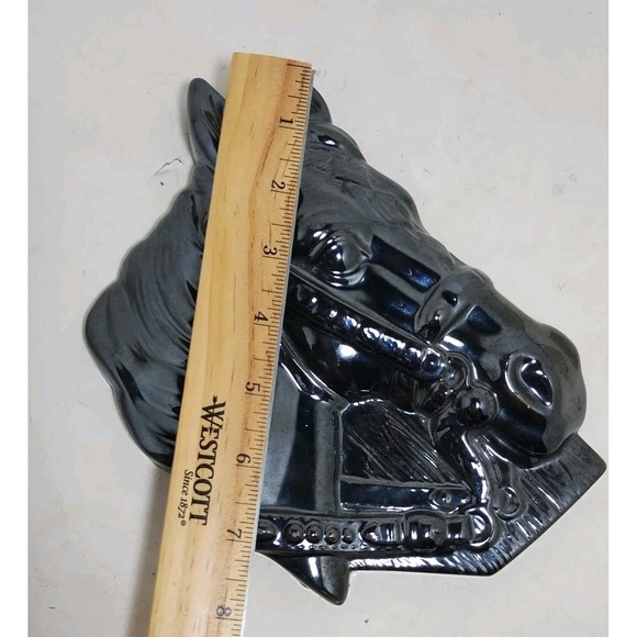 Vintage 1970s Pair Of Horse Heads Black Ceramic Wall Shelf Decor MCM Art Deco 2 - Picture 13 of 16